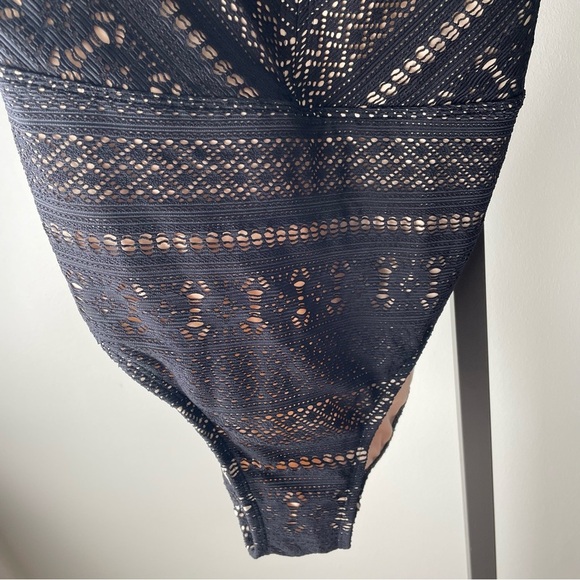 Bleu Rod Beattie Lace One Piece Swimsuit Bathing Suit Black Tan Plus Size 18W - Picture 7 of 8